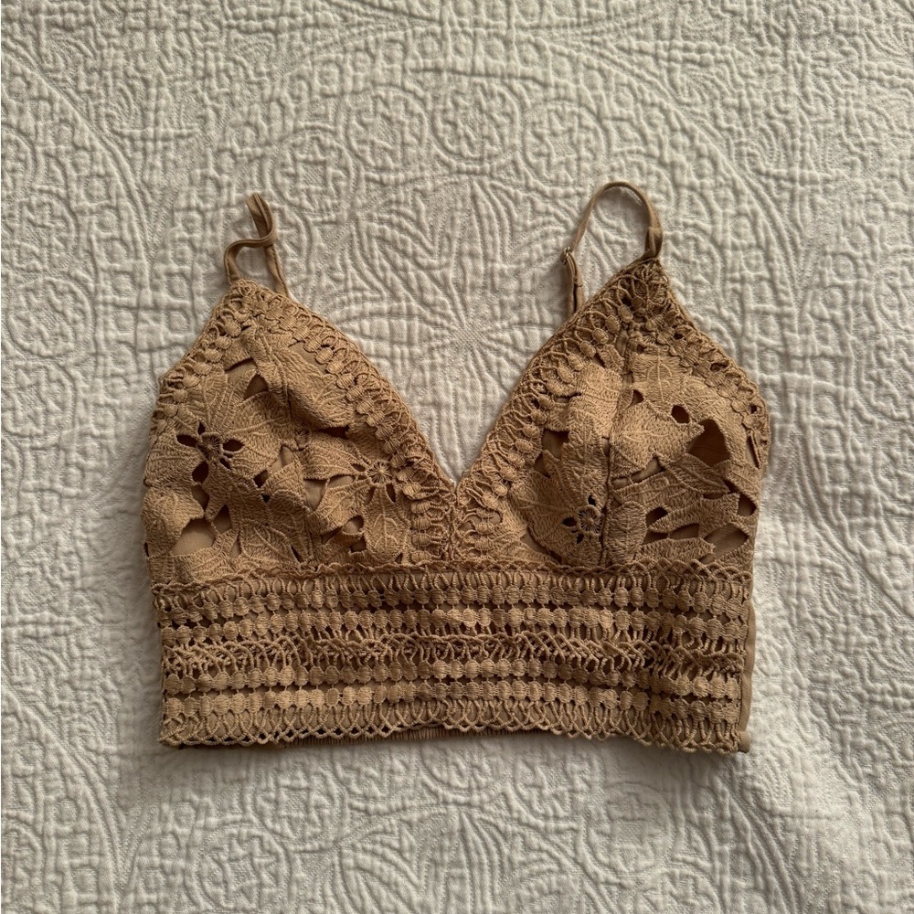 Free People Beige Lace Top